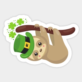 Saint Patrick's Day Sloth, Leprechaun Hat, Clovers Sticker